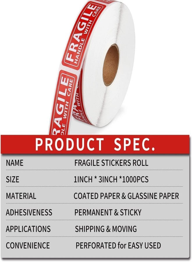 True-Ally ملصقات قابلة للكسر من ترو-آلي - 5 لفات - ملصقات حمراء لاصقة قوية 3 بوصة × 1 بوصة، ملصقات تحذيرية "تعامل بحذر" للشحن وتعبئة البضائع ونقلها (5 لفات - 5000 ملصق) - Image 3